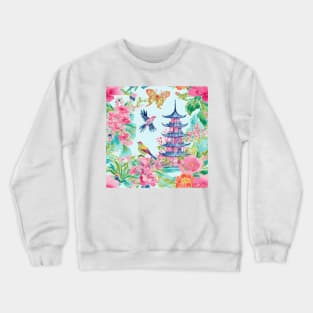 Chinoiserie birds, flowers and butterflies watercolor painting Crewneck Sweatshirt